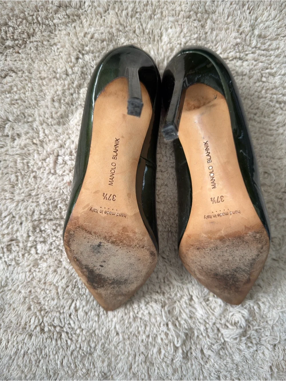 Manolo Blahnik Dark Green Patent Pointed-Toe Pumps